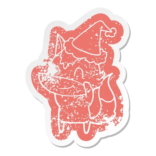 etiket Noel Baba şapkası giyen bir kurt dostu ilginç karikatür sıkıntılı