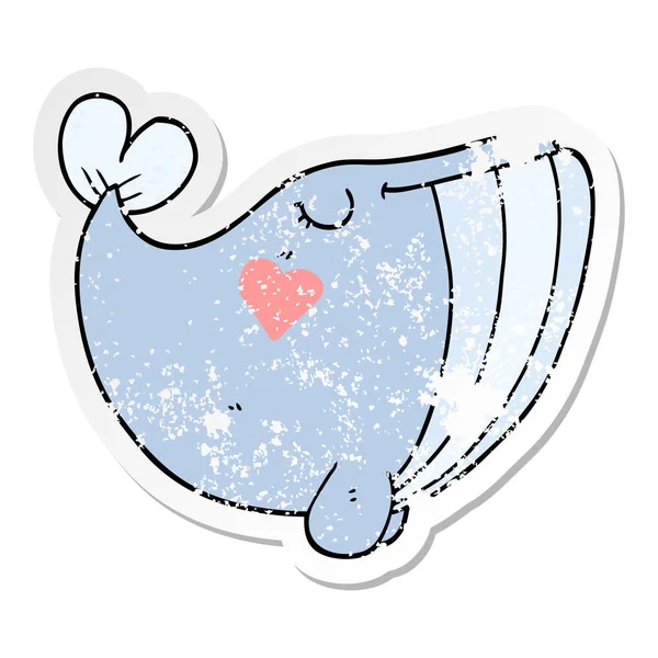 Verontruste Sticker Van Een Cartoon Walvis Met Liefde Hart — Stockvector