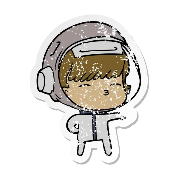 bir çizgi film meraklı astronotun sıkıntılı etiket