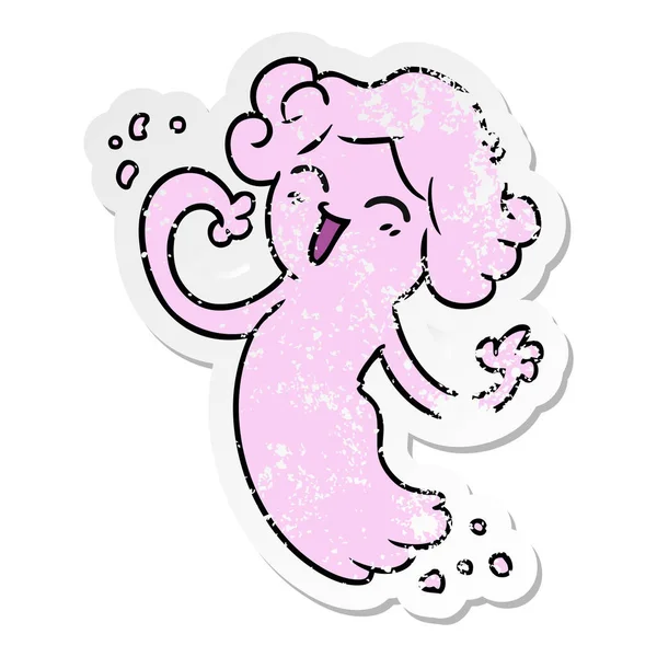 elle çizilmiş etiket karikatür doodle bir mutlu pembe hayaletin sıkıntılı