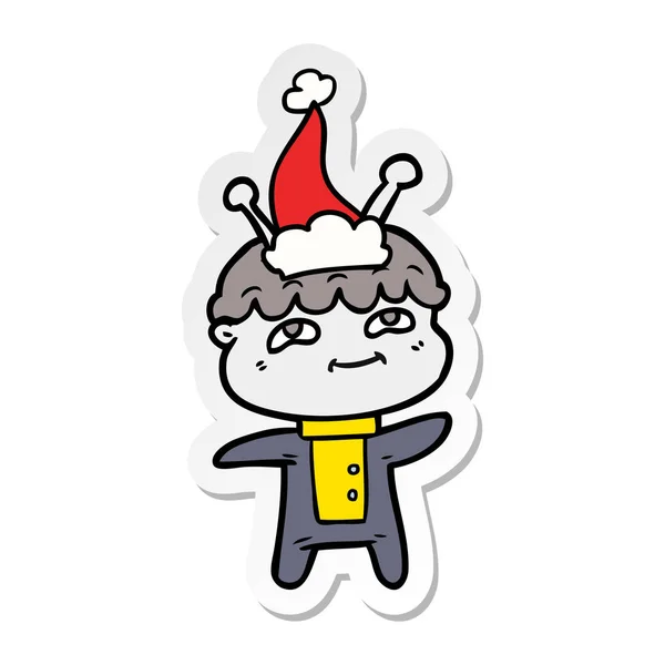 一个戴着圣诞老人帽子的太空人的友好贴纸卡通 — 图库矢量图片