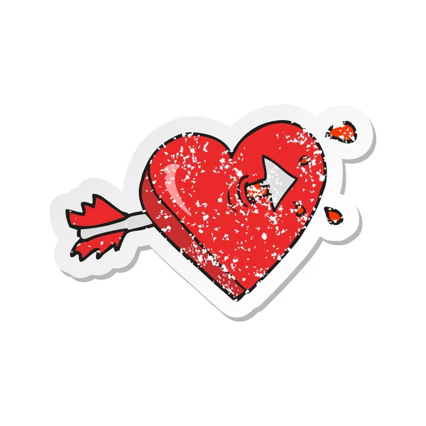 Retro Noodlijdende Sticker Van Een Pijl Cartoon Heart Cartoon — Stockvector