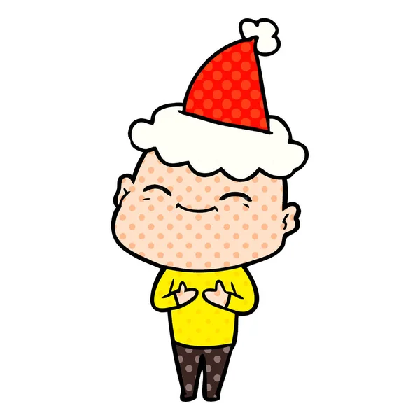 Happy comic book style illustration of a bald man wearing santa — Stock Vector