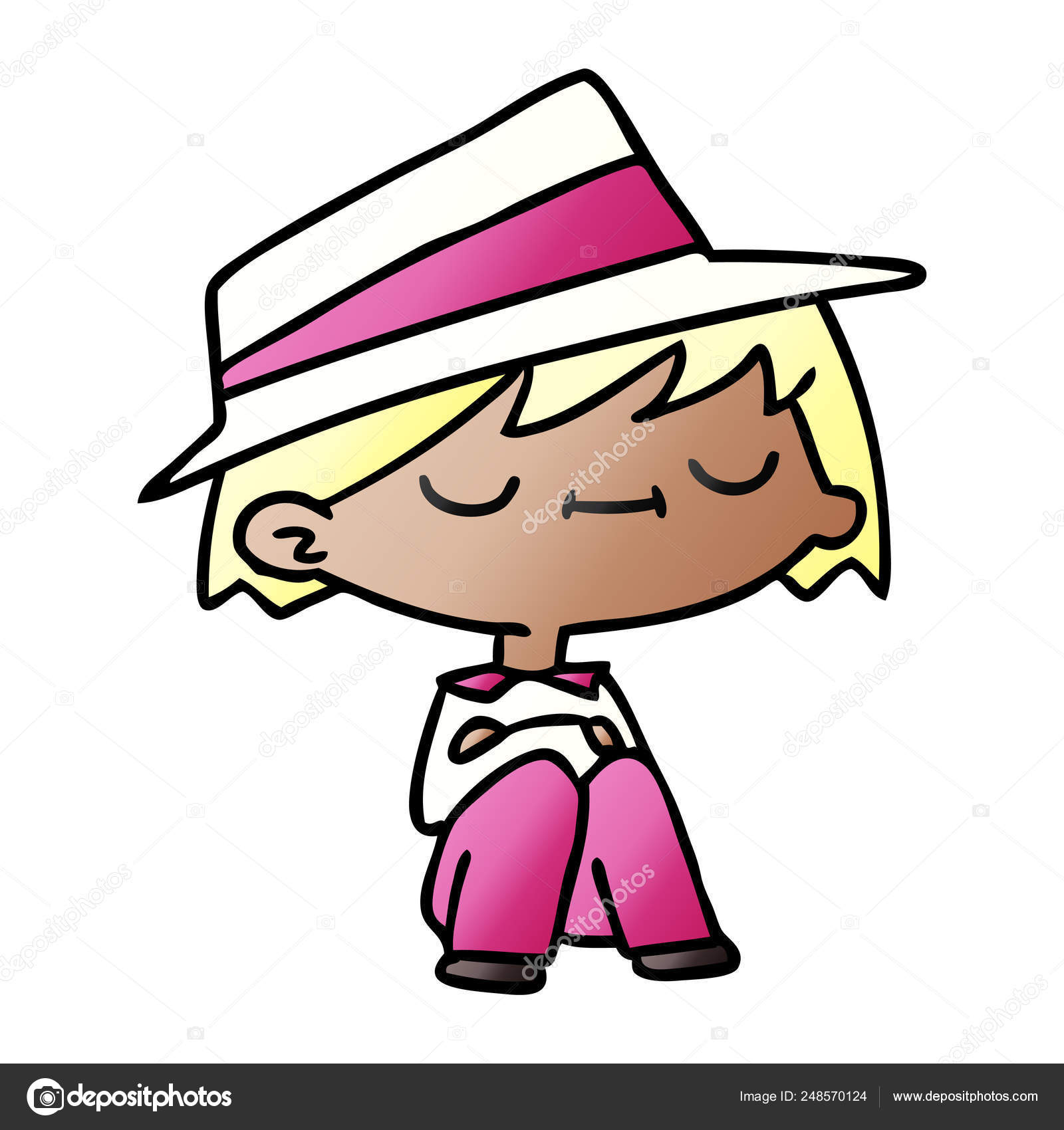 Uma garota de desenho animado com roupa kawaii aponta para a