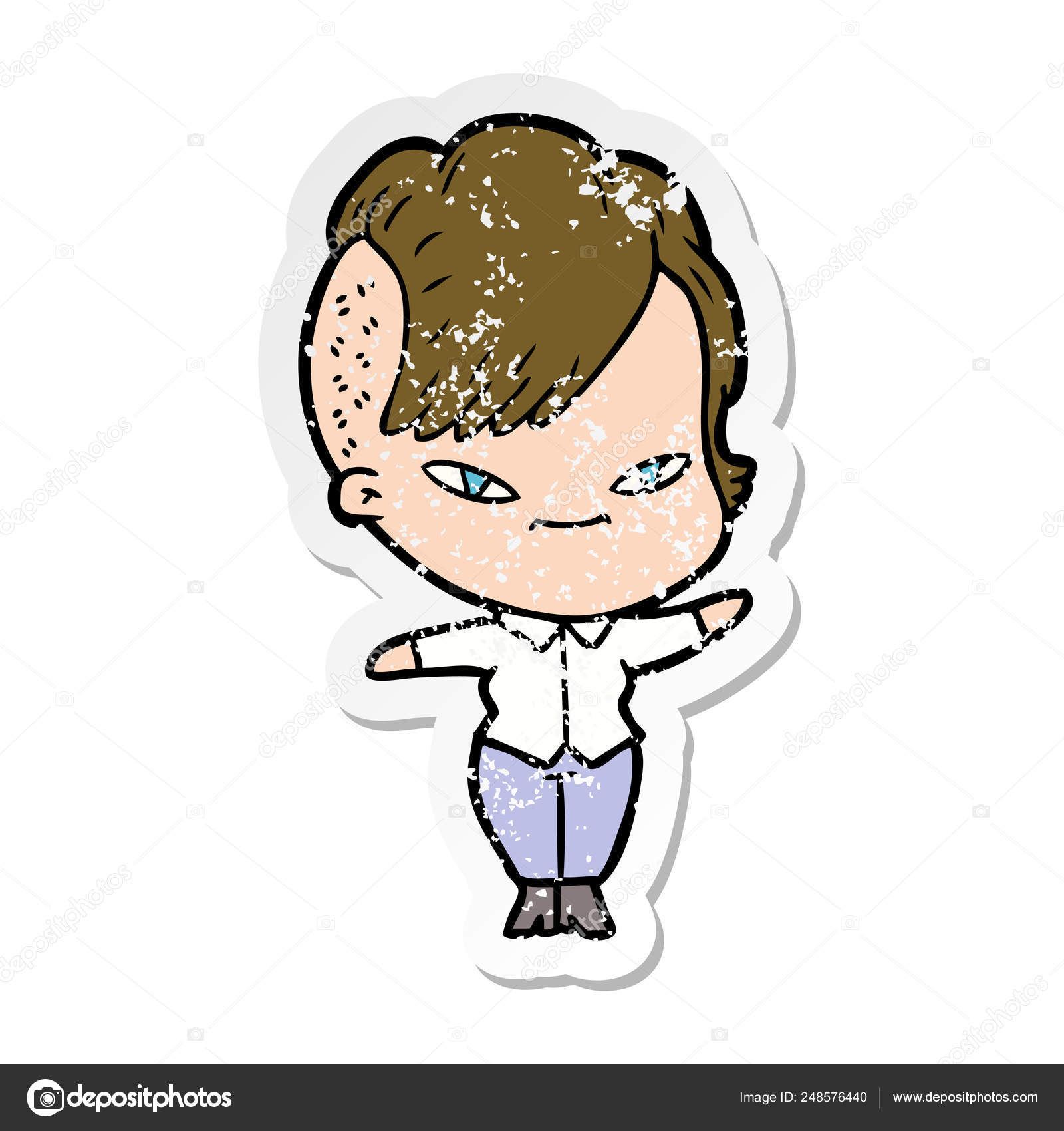 Etiqueta Angustiada Uma Menina Bonito Desenho Animado Com Corte Cabelo  Vetor de ©lineartestpilot 248576440, image size:1600x1700