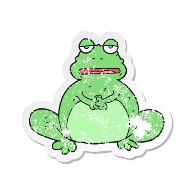 bir çizgi film kurbağa Retro sıkıntılı etiket