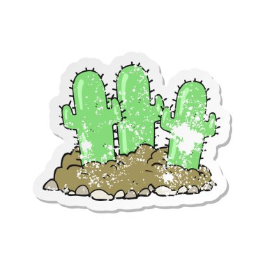 bir çizgi film kaktüs Retro sıkıntılı etiket
