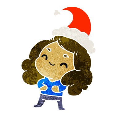 Noel retro karikatür kawaii kız el çekilmiş