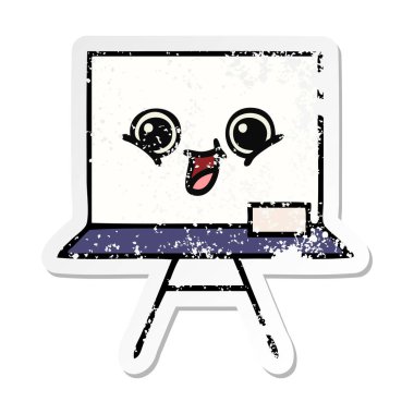 bir sevimli çizgi beyaz tahta sıkıntılı etiket