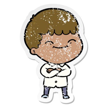 sıkıntılı etiket bir karikatür mutlu çocuk