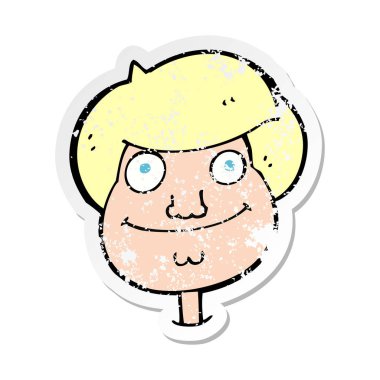 bir karikatür mutlu çocuklar yüz Retro sıkıntılı etiket