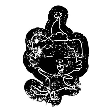 Noel Baba şapkası giyen bir dans eden köpek çizgi film sıkıntılı simgesi