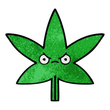 Retro grunge doku karikatür marihuana yaprağı
