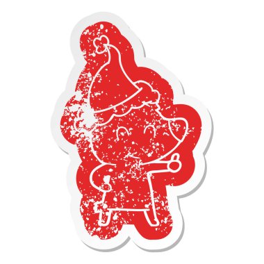 kadın ayı ilginç giyen Noel Baba şapkası, sıkıntılı Etiket cartoon