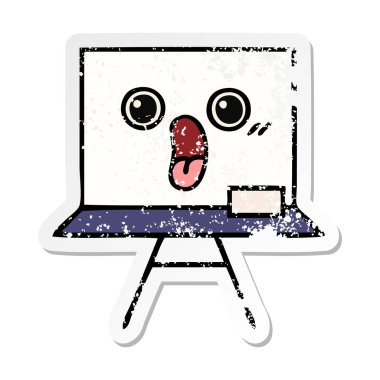 bir sevimli çizgi beyaz tahta sıkıntılı etiket