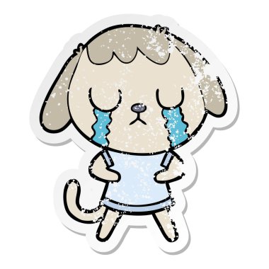 ağlayan bir sevimli çizgi köpek sıkıntılı etiket