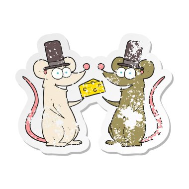 bir çizgi film fareler peynir ile Retro sıkıntılı etiket