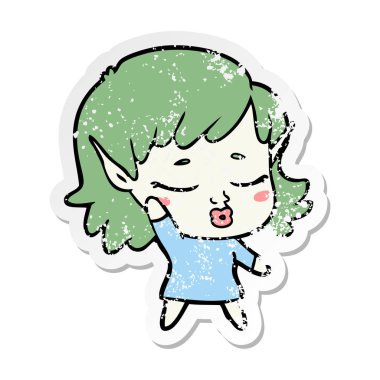 bir güzel karikatür elf kızın sıkıntılı etiket