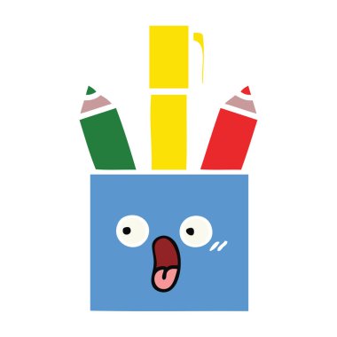 düz renk retro karikatür bir kalem tencere