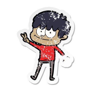 bir mutlu çizgi film adamın sıkıntılı etiket