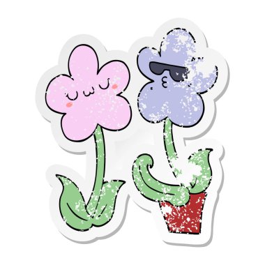 sevimli çizgi çiçek sıkıntılı etiket