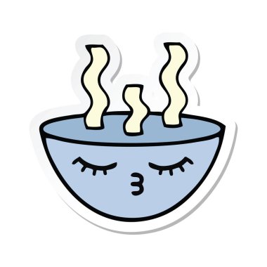 bir sevimli çizgi tas sıcak çorba etiket