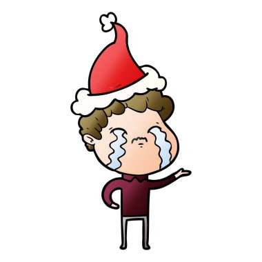 giyen Noel Baba şapkası ağlayan bir adam degrade çizgi film