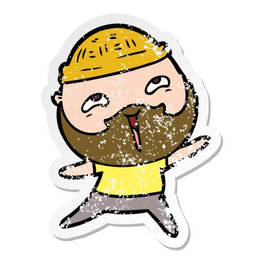 karikatür mutlu bir sakallı adamın sıkıntılı etiket