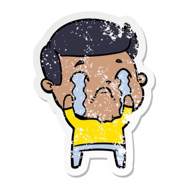 ağlayan bir çizgi film adamın sıkıntılı etiket