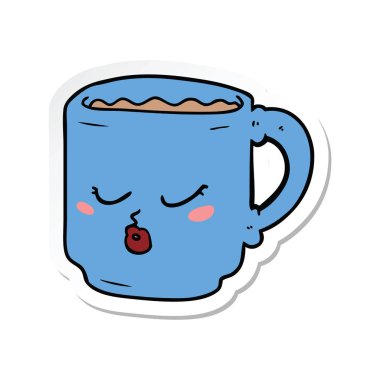 bir karikatür kahve kupa etiket