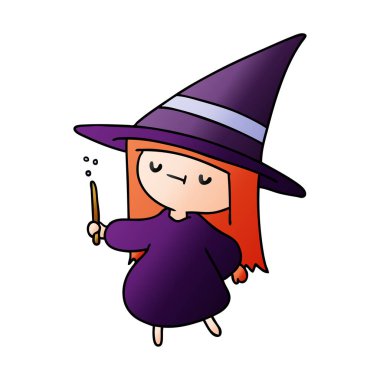 bir şirin kawaii cadı kız degrade çizgi film gösterimi