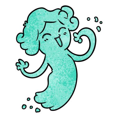 elle çizilmiş karikatür doodle bir mutlu pembe hayaletin dokulu