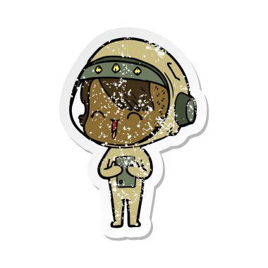 bir mutlu karikatür alan kızın sıkıntılı etiket