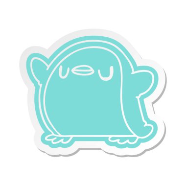 sevimli penguen karikatür etiket kawaii