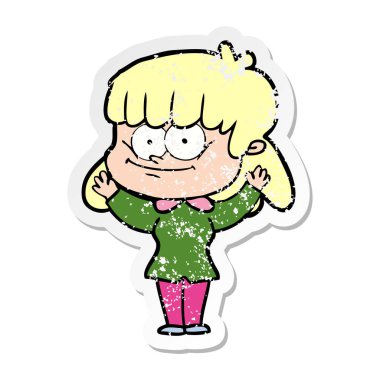 bir çizgi film gülümseyen kadın sıkıntılı etiket