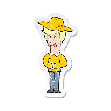 şapkalı bir çizgi film adamın Retro sıkıntılı etiket
