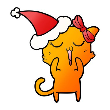 Noel Baba şapkası giyen bir kedi degrade çizgi film