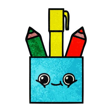 Retro grunge doku karikatür bir kalem tencere