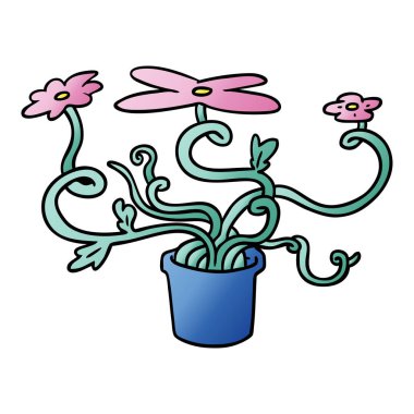 Degrade çizgi film doodle bir çiçek bitki