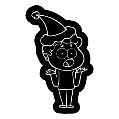 Noel Baba şapkası giyen sürpriz içinde nefes nefese bir adamın ilginç çizgi film simgesi