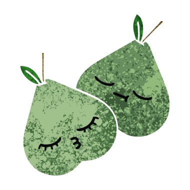 Retro illüstrasyon tarzı çizgi film yeşil armut