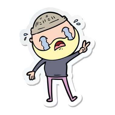 etiket bir karikatür ağlayan adam sakallı