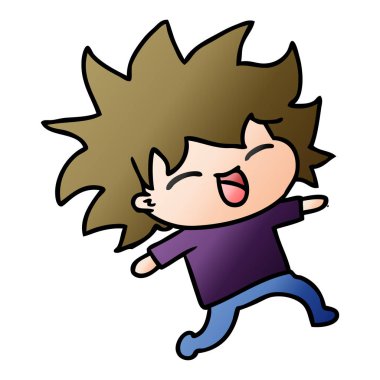 şirin kawaii kız serbest el çekilmiş degrade çizgi film