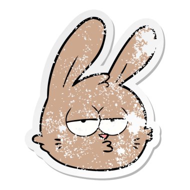 bir yorgun karikatür tavşan yüz sıkıntılı etiket