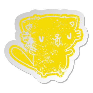 şirin kawaii kedi sıkıntılı eski çizgi film etiketi