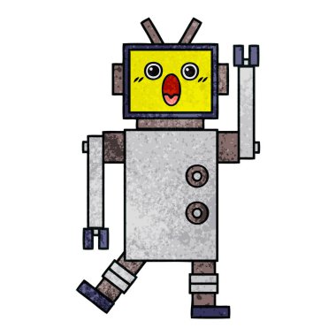 Retro grunge doku karikatür bir robot