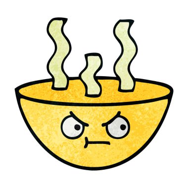 Retro grunge doku karikatür bir kase sıcak çorba