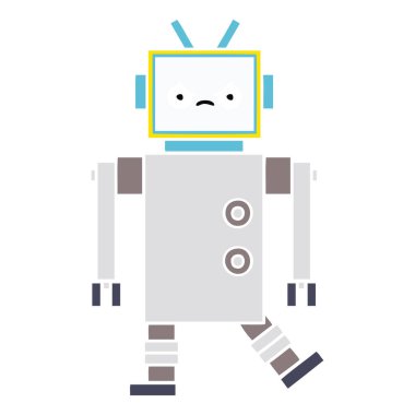 düz renk retro karikatür bir robot