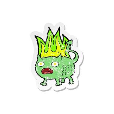 Retro sıkıntılı etiket bir karikatür küçük şeytan