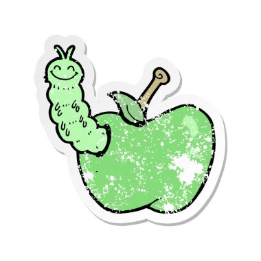 bir çizgi film böcek yeme elma Retro sıkıntılı etiket